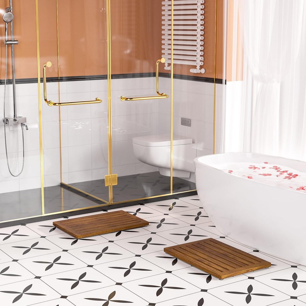 Teak Shower Mat, 21"x14" Wood Bath Mat Non-Slip Bathroom Mat Teak Bath Mats for Bathroom, Wooden Floor Mat Bathroom Mat for Inside, Outdoor or Spa(Small) Kiasthome