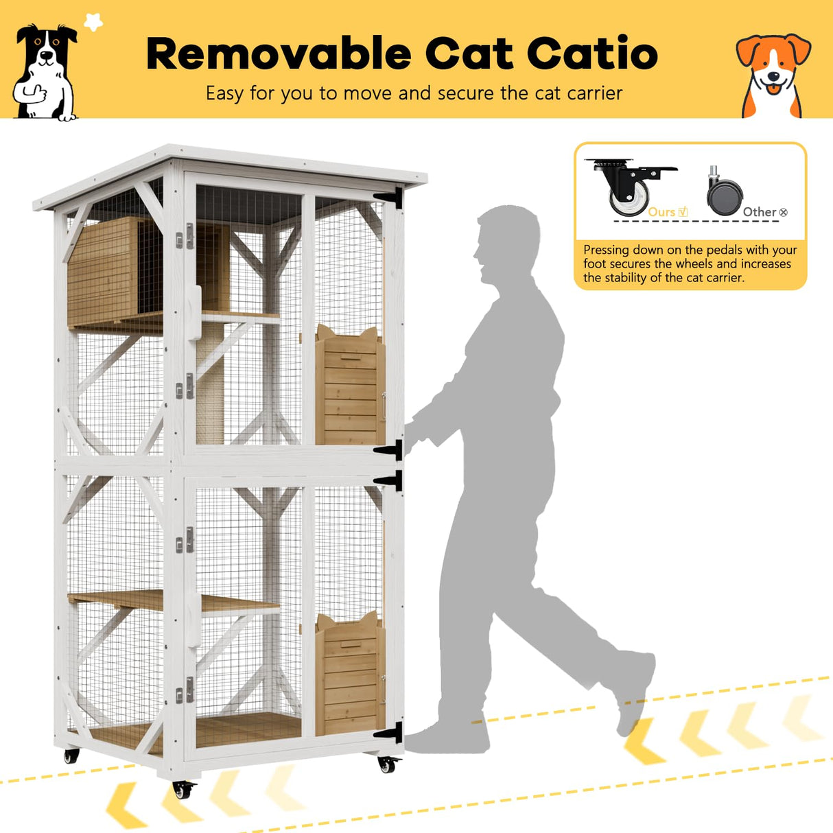 OFIKA Cat House Catio Outdoor Enclosure with Waterproof Roof,71'' cat House & Condos on Wheels for Outdoor Patio,Cat Window Box,Scratching Post(White) OFIKA