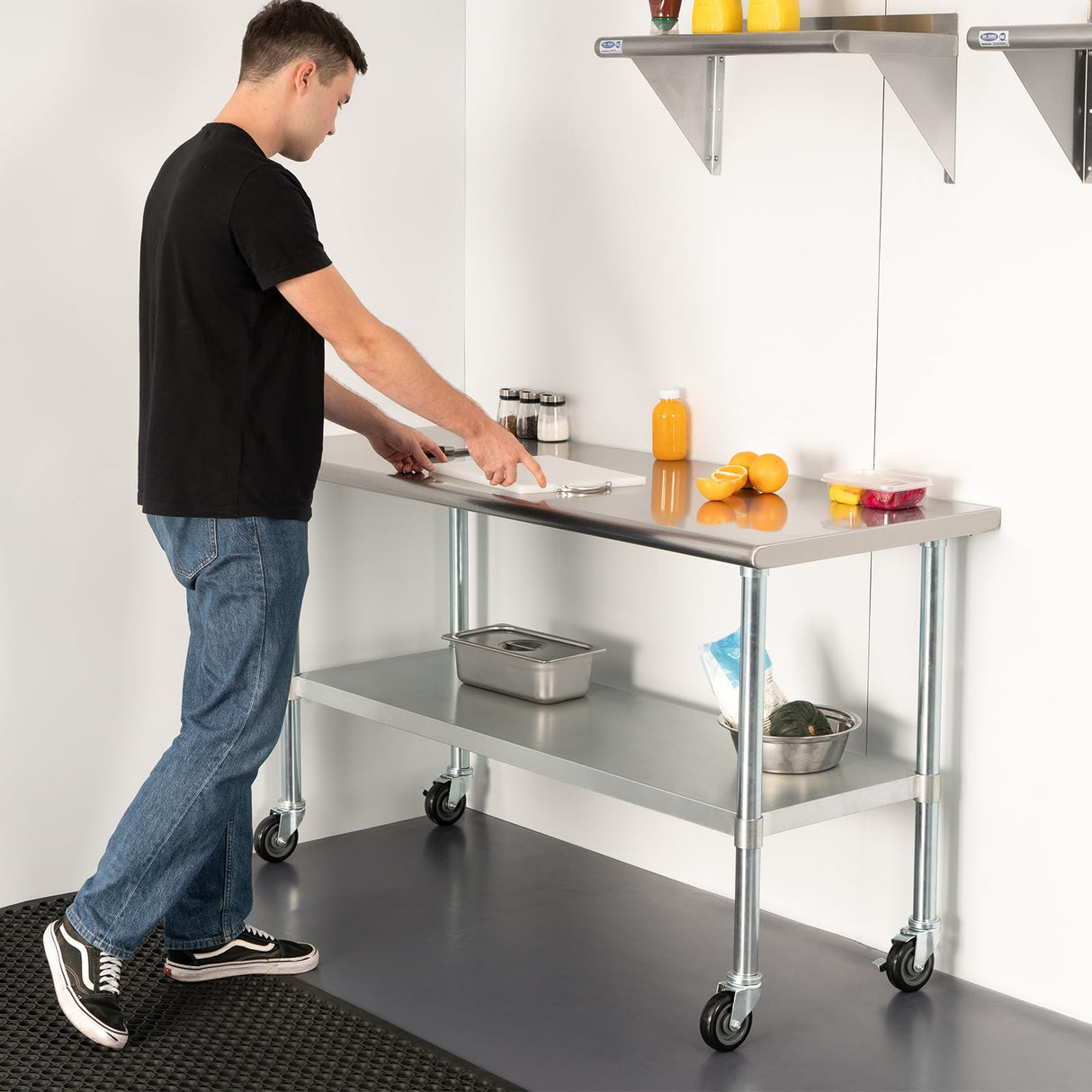 HARDURA Stainless Steel Table with Wheels 30 x 72 Inches Casters NSF Heavy Duty Commercial Prep Table with Undershelf and Galvanized Legs for Food Prep HARDURA Restaurant Equipment