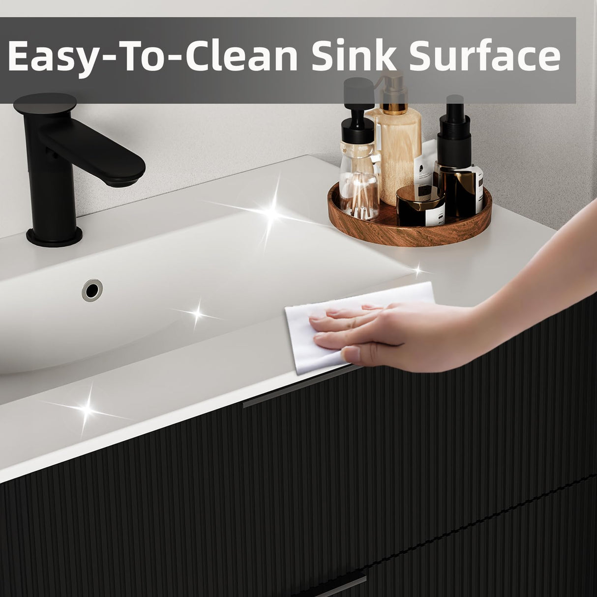 JINDOLI 36 Inch Bathroom Vanity Cabinet with Sink Black Wall Mounted Bathroom Vanities with Ceramic Sink Floating Fluted Sink Vanity with Drawers,Modern JINDOLI