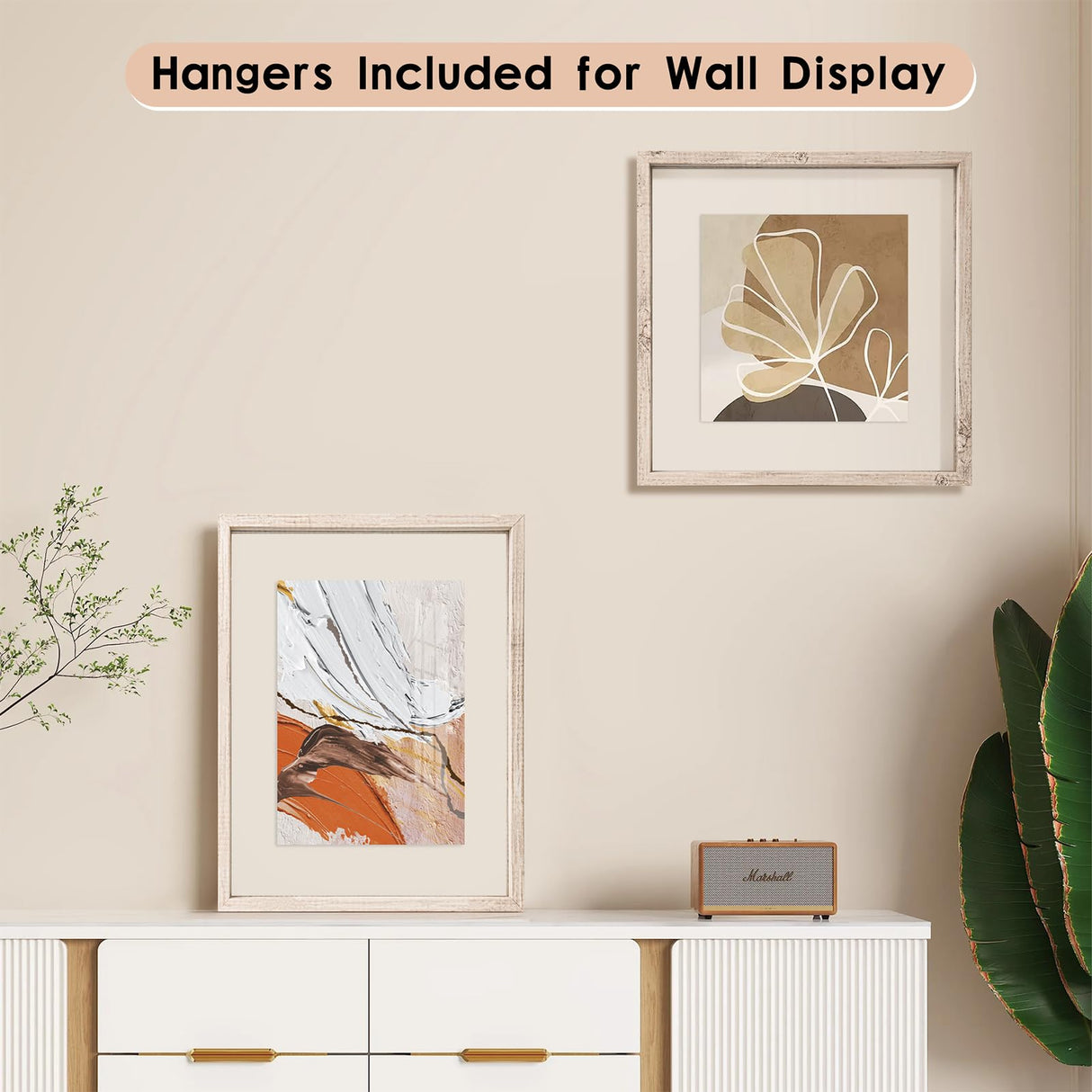 MUYE 10x10 Floating Frame Distressed Beige White Wood Pattern,Double Glass Square Picture Frame Display Any Size Photo up to 10x10,Wall Mount or Tabletop,2 Pack MUYE