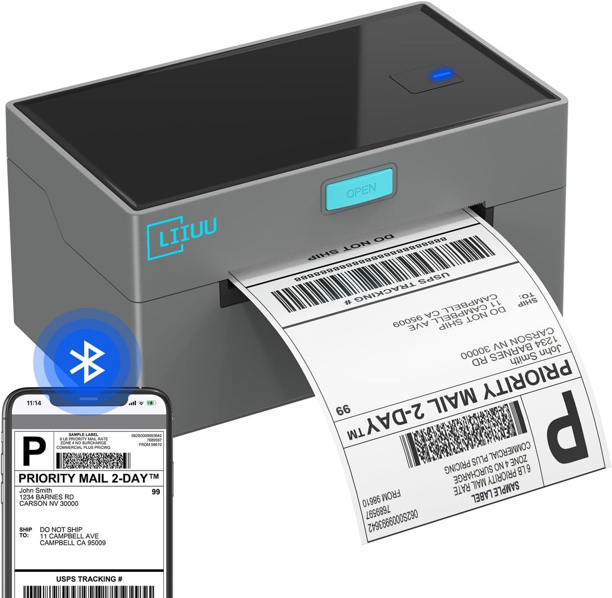 LIIUU Thermal Shipping Label Printer Bluetooth, 4x6 Label Printer for Shipping Packages, Support iOS, iPhone, iPad, Android, Mac, Windows, Widely Used for Amazon, UPS, USPS, Ebay, Etsy LIIUU