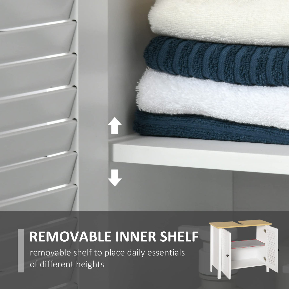 HOMCOM Under Sink Storage Cabinet with Removable Shelf, Bathroom Vanity Cabinet with 2 Doors, White HOMCOM