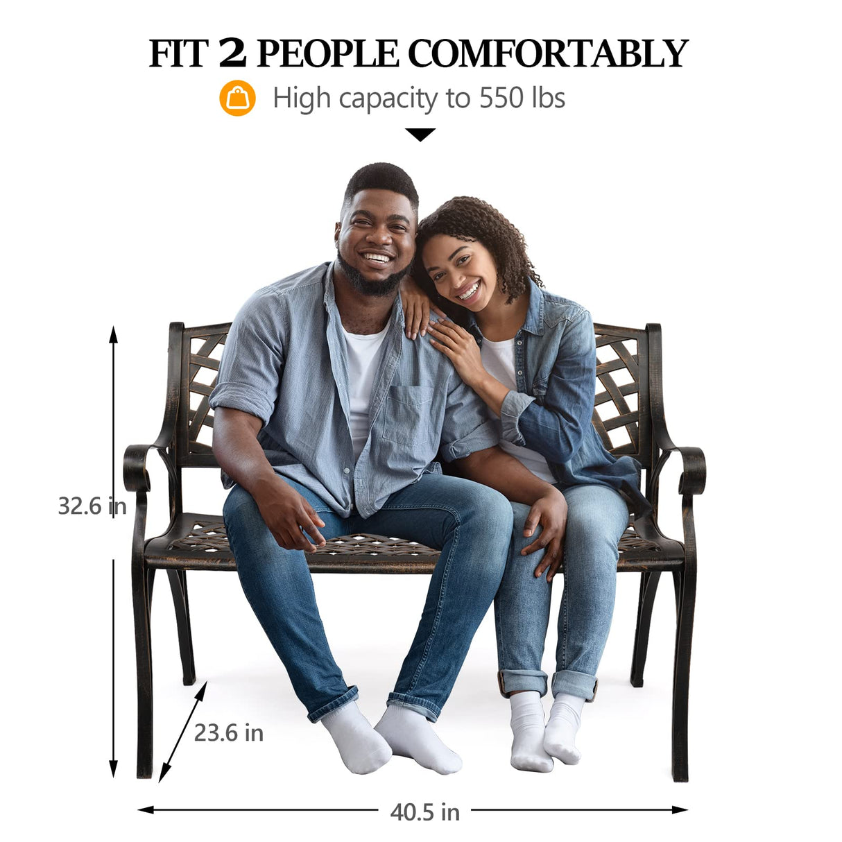 VINGLI 40.5" Patio Garden Bench,Anti- Rust Cast Iron Cast Aluminum Frame for Outdoor Path Yard Lawn Work Entryway Decor Deck (Brown) VINGLI