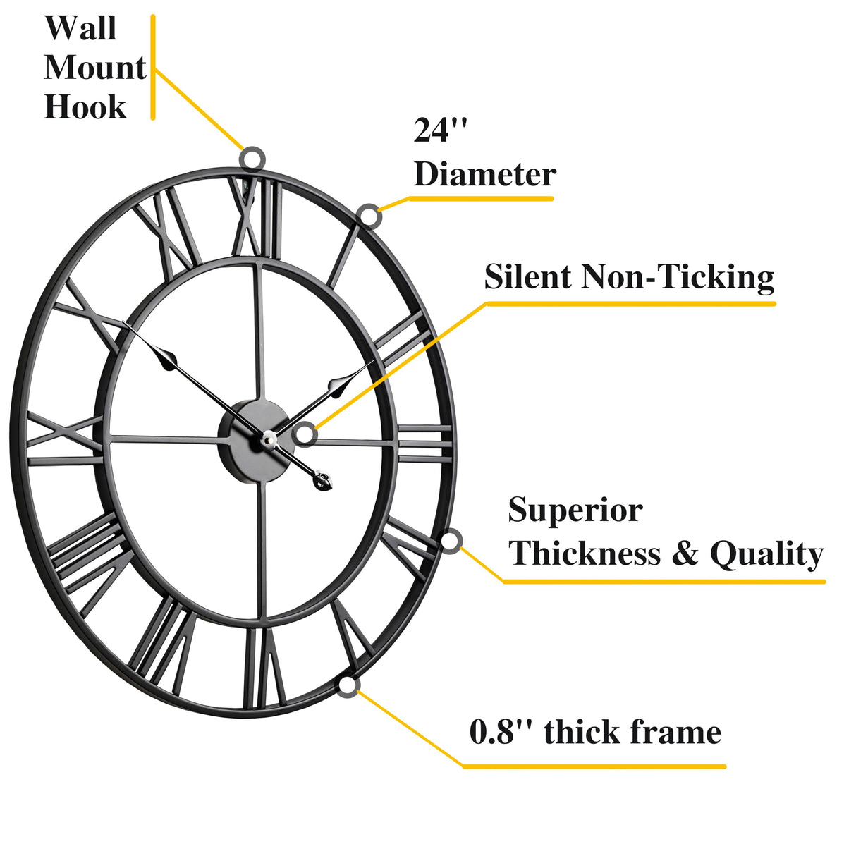 CLXEAST Silent 24 Inch Wall Clocks for Living Room Decor, Large Black Metal Roman Numeral Wall Clocks for Modern Farmhouse Home Decor,House Warming Gifts New Home CLXEAST