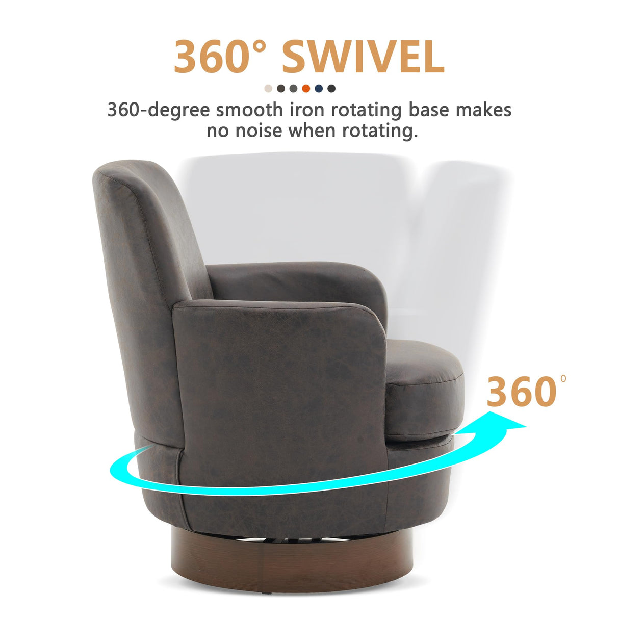 HUMEHA Swivel Barrel Chairs Set of 2, Modern PU Leather Swivel Accent Chairs Armchair with Gold Stainless Steel Base, Reading Chair for Bedroom Comfy Round Barrel Chair for Living Room, Brown HUMEHA