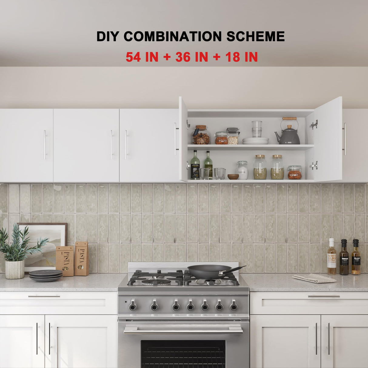 JPND Laundry Wall Cabinet, 54"W x 12"D x 20"H Wooden Wall Mounted Storage Cabinet, 3 Door Cabinet with Soft Close and Metal Handle and Adjustable Shelf, for Kitchen, Garage, Laundry, Bathroom, White JPND