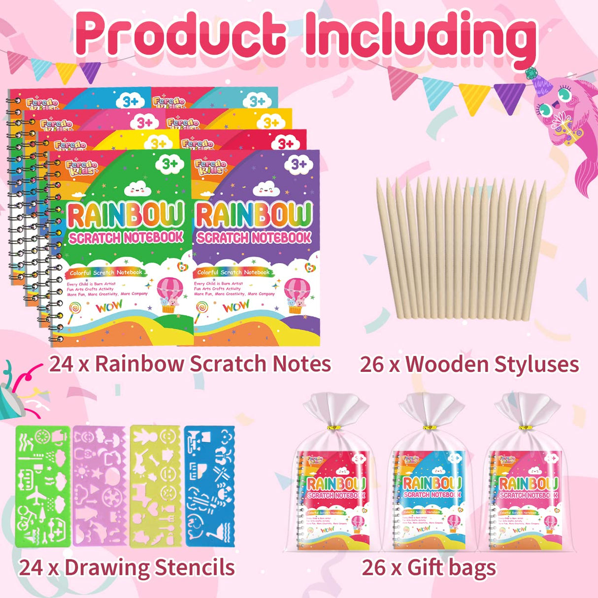 Scratch Art Party Favors for Kids: 24 Pack Rainbow Scratch Notebook Bulk Kids Craft School Supplies for Girls Boys 4-8 Years Old Kids Birthday Goodie Bags Christmas Gifts Classroom Prizes for Kids FEREDO KIDS
