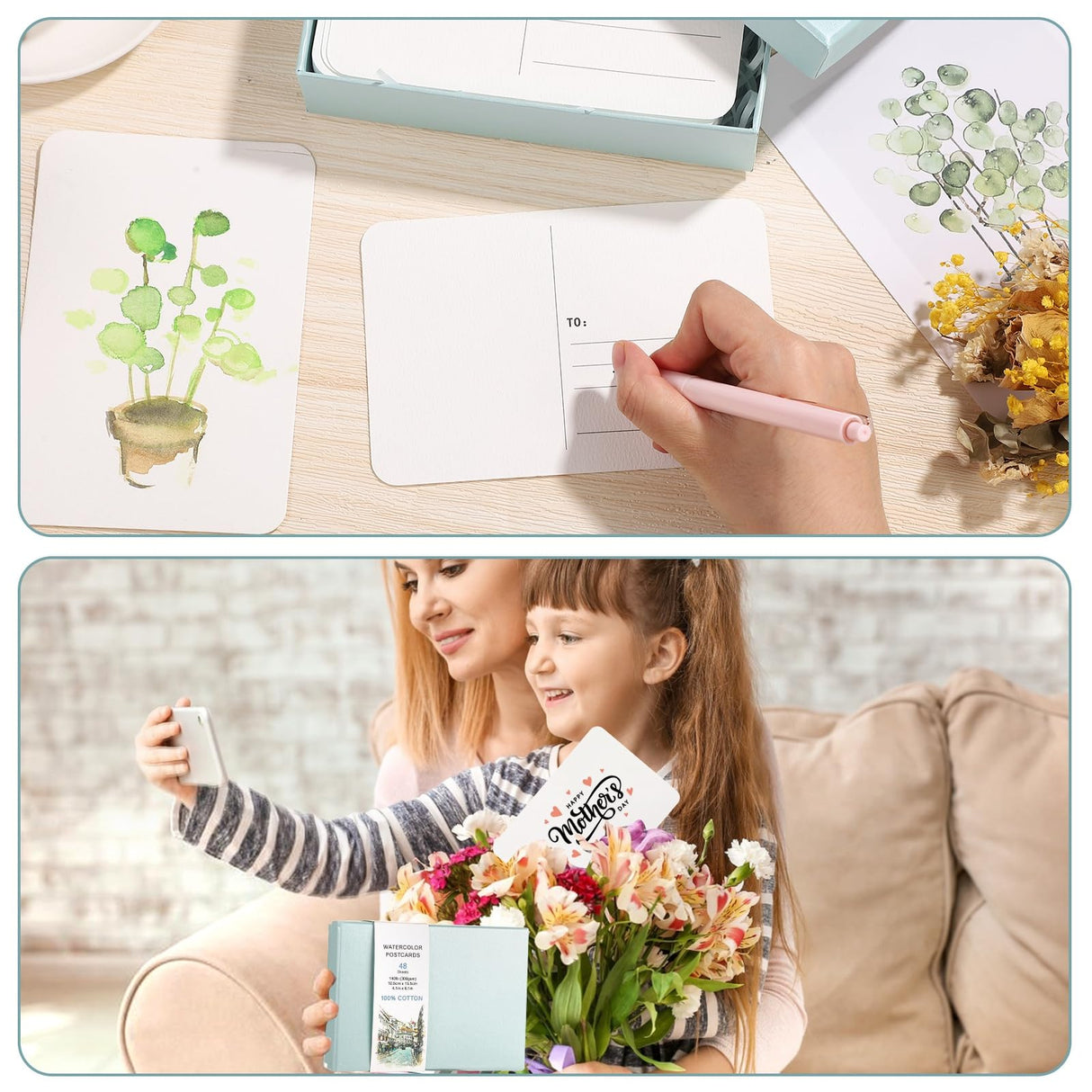 48 Sheets 4x6 Watercolor Postcards, 140lb/300gsm Blank Postcards Watercolor Paper Cards Art Supplies for Painting, DIY, Mailing, Invitations, Greeting Cards (Green) Prudiut