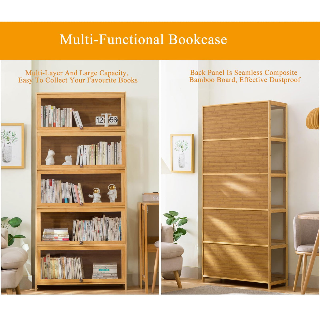 5-Tier Bamboo Display Cabinet with Acrylic Glass Door, Curio Display Case, Collectibles Toy Organizers Rack & Display Shelf, for Home, Office, Playroom, Living Room (23.6×12.6×67.7IN) Generic