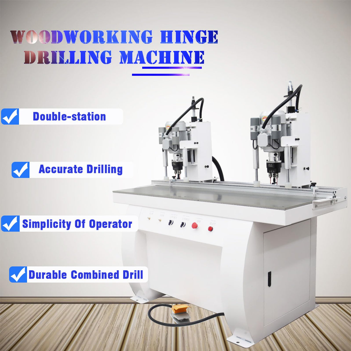 WYDDDARY Hinge Drilling and Boring Machine Hinge Boring Drill Press Machine Precision Woodworking Drilling for Cabinet and Furniture Double Heads(48-6) 110V 1500W*2 3400RPM 0-50mm Depth WYDDDARY