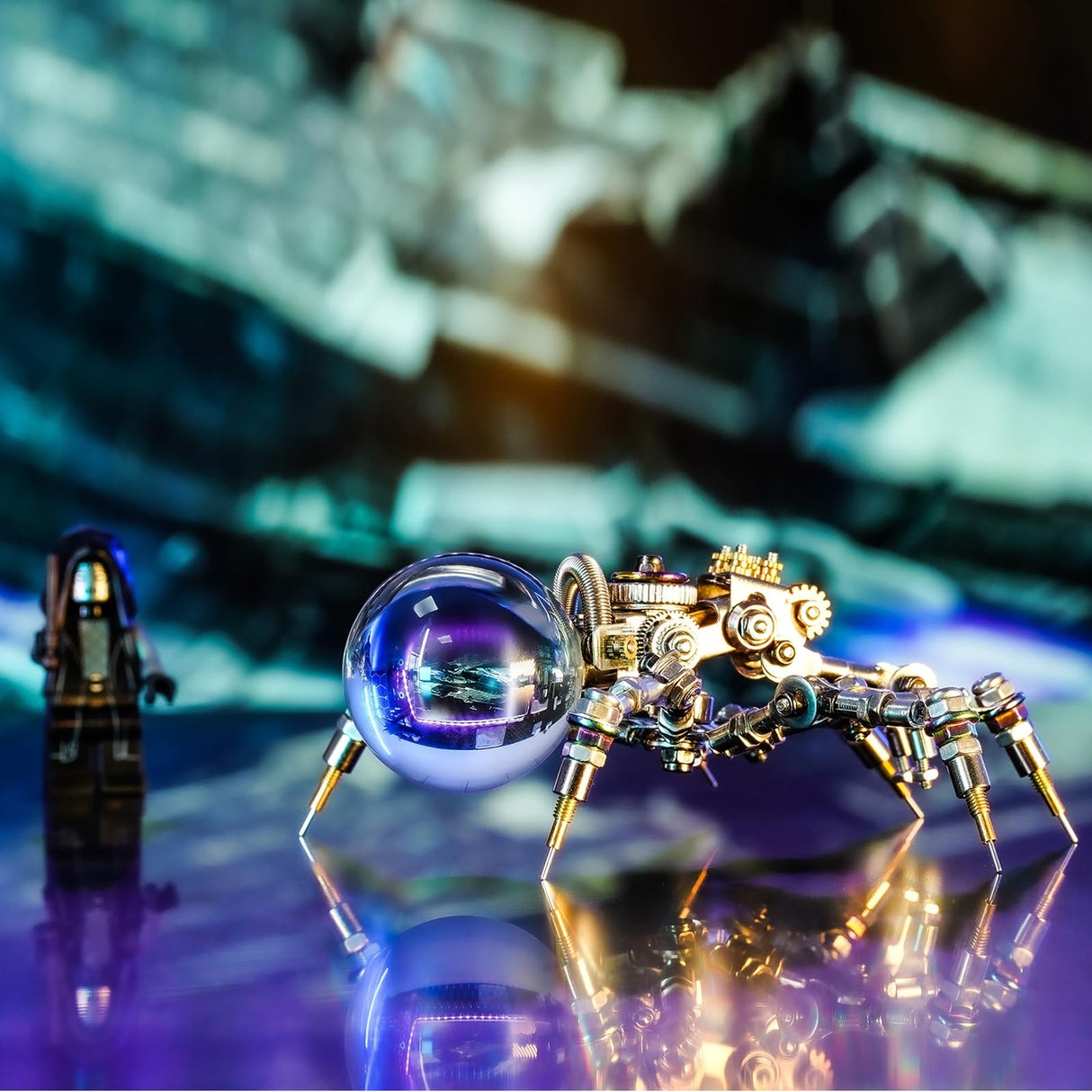 Mostarle Crystal Lamp Jumping Spider 3D Metal Puzzle, Arcynix DIY Model Kit Sci-Fi Mechanical Spider Steampunk Decor, Creative Gift & Futuristic Home Décor for Adults & Teens Arcynix