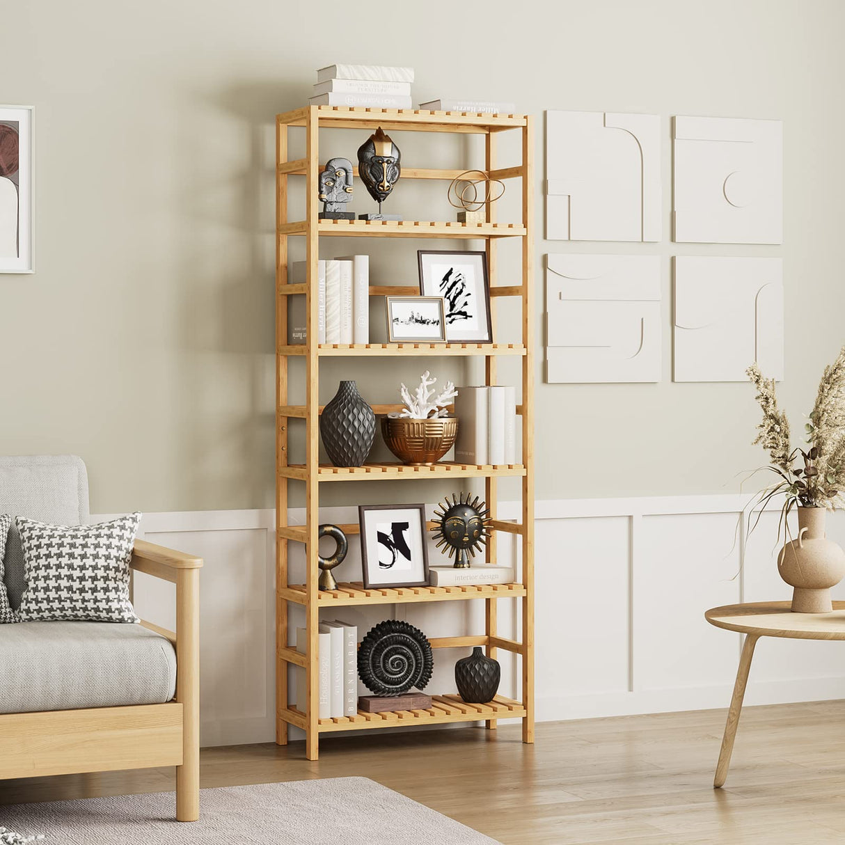 Bamjoy 6-Tier Bamboo Storage Shelf - Stylish and Versatile Tall Unit for Home and Office Bamjoy
