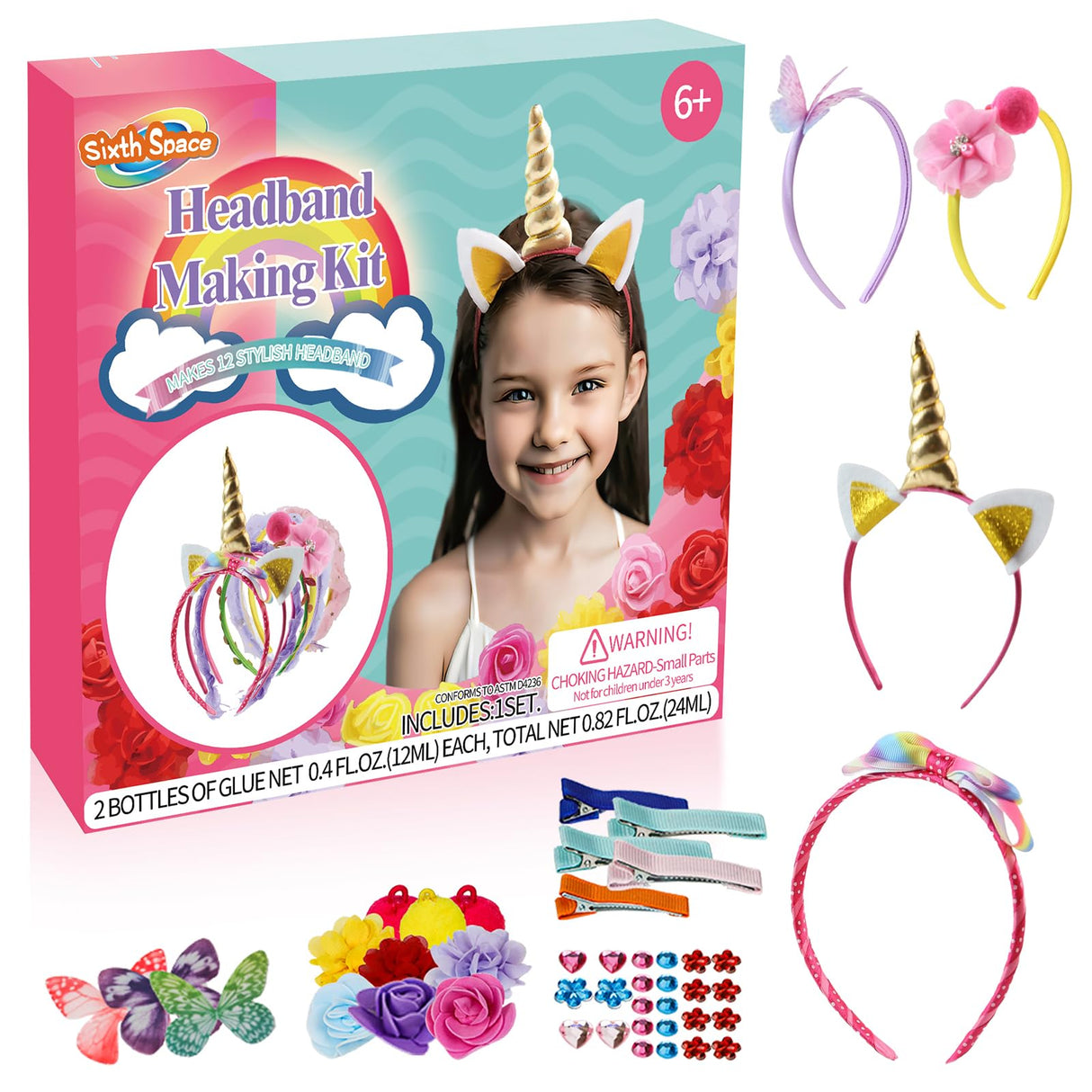 Headband Making Kit - Crafts for Girls Ages 6-8, Includes 12 Headbands, DIY Hair Accessories for Kids Parties Sixth Space