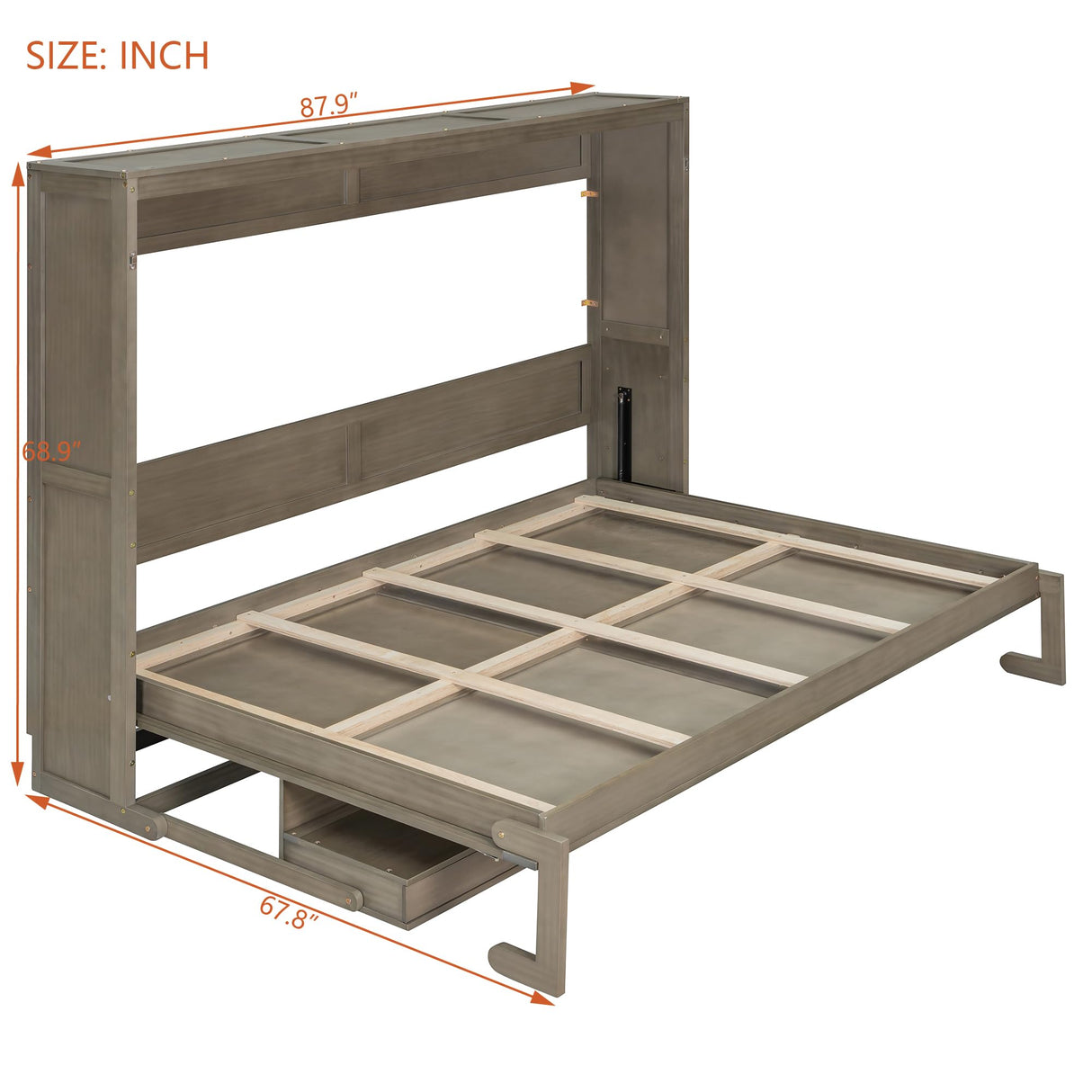 Merax Queen Size Murphy Bed with Vanity Desk and Center Mirror, Horizontal Murphy Bed Wall Hidden Beds with 2 Side Drawers for Adults, No Box Spring Needed, Distressed Gray Merax