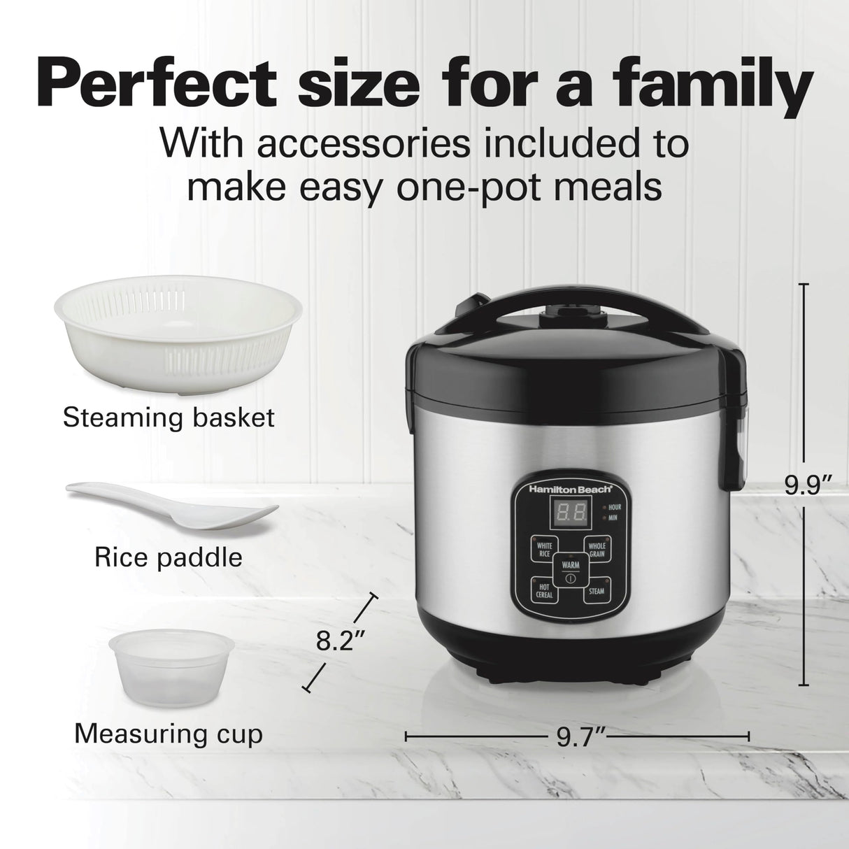 Hamilton Beach Digital Programmable Rice Cooker & Food Steamer, 8 Cups Cooked (4 Uncooked), With Steam & Rinse Basket, Stainless Steel (37518) Hamilton Beach