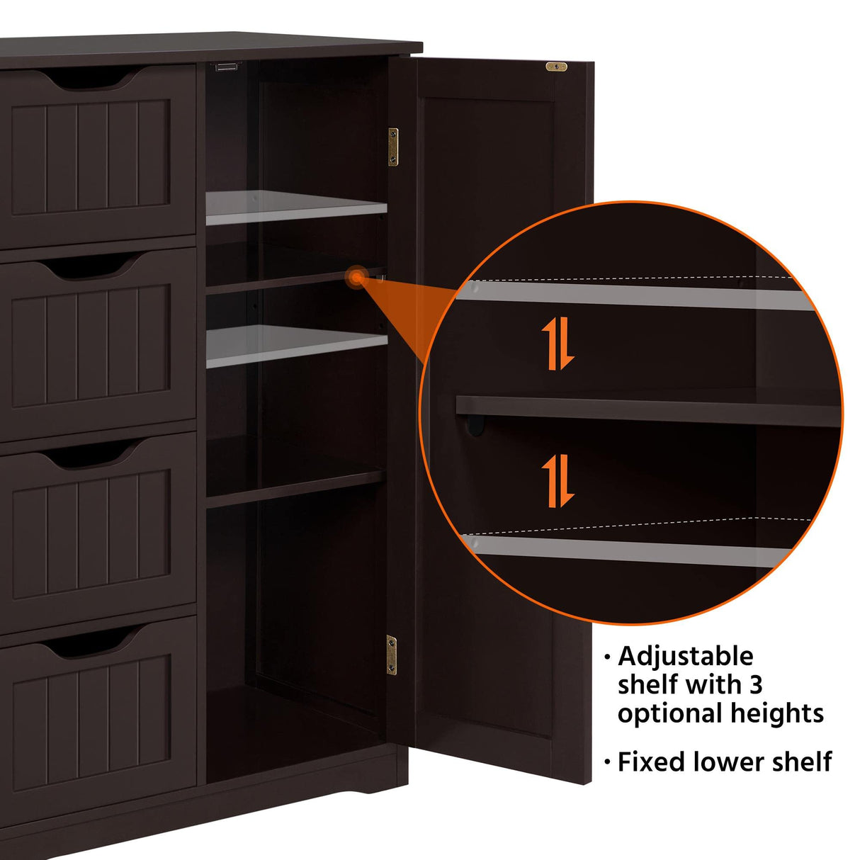 Yaheetech Large Bathroom Floor Cabinet with 4 Drawers and Single Door Cabinet, Freestanding Storage Cabinet for Living Room Kitchen Hallway, Espresso Yaheetech