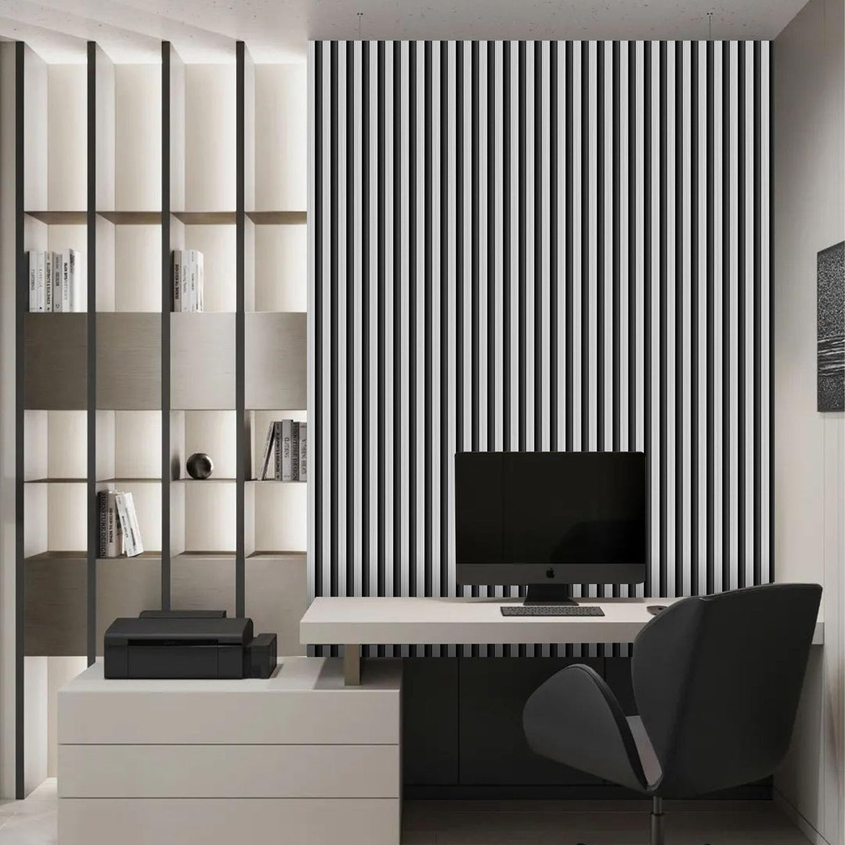 weiseni Peel and Stick Wallpaper Contact Paper White and Black Wood Grain Slat Panels Countertops Modern Removable Renter Apartment Friendly Self Adhesive 3D Easy Vinyl Wrap 118" x 17.7" weiseni