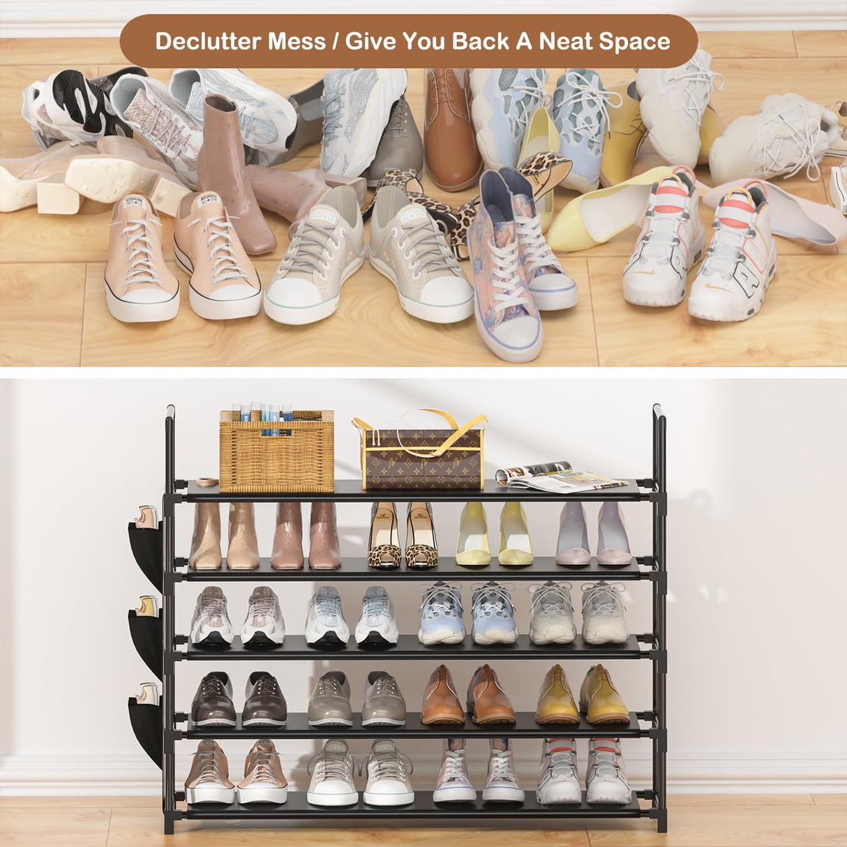 OYREL Shoe Rack 5 Tier Shoe Organizer Shoe Storage 20-25 Pairs Shoe Rack for Closet Shoe Rack Organizer Entryway Shoe Holder Space Saving Shoe Shelf Shoe Stand Large Tall Shoe Tower Garage Door OYREL