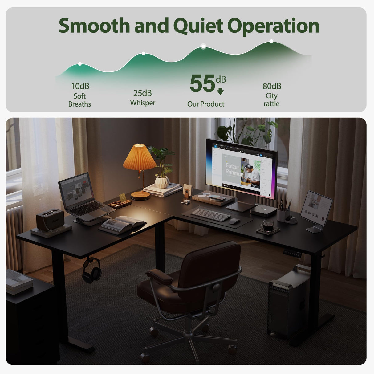 Agilestic L Shaped Standing Desk Adjustable Height, Electric Corner Standing Desk, 63 x 55 inch Sit Stand Computer Table with Splice Board, Gaming Table, Black Agilestic