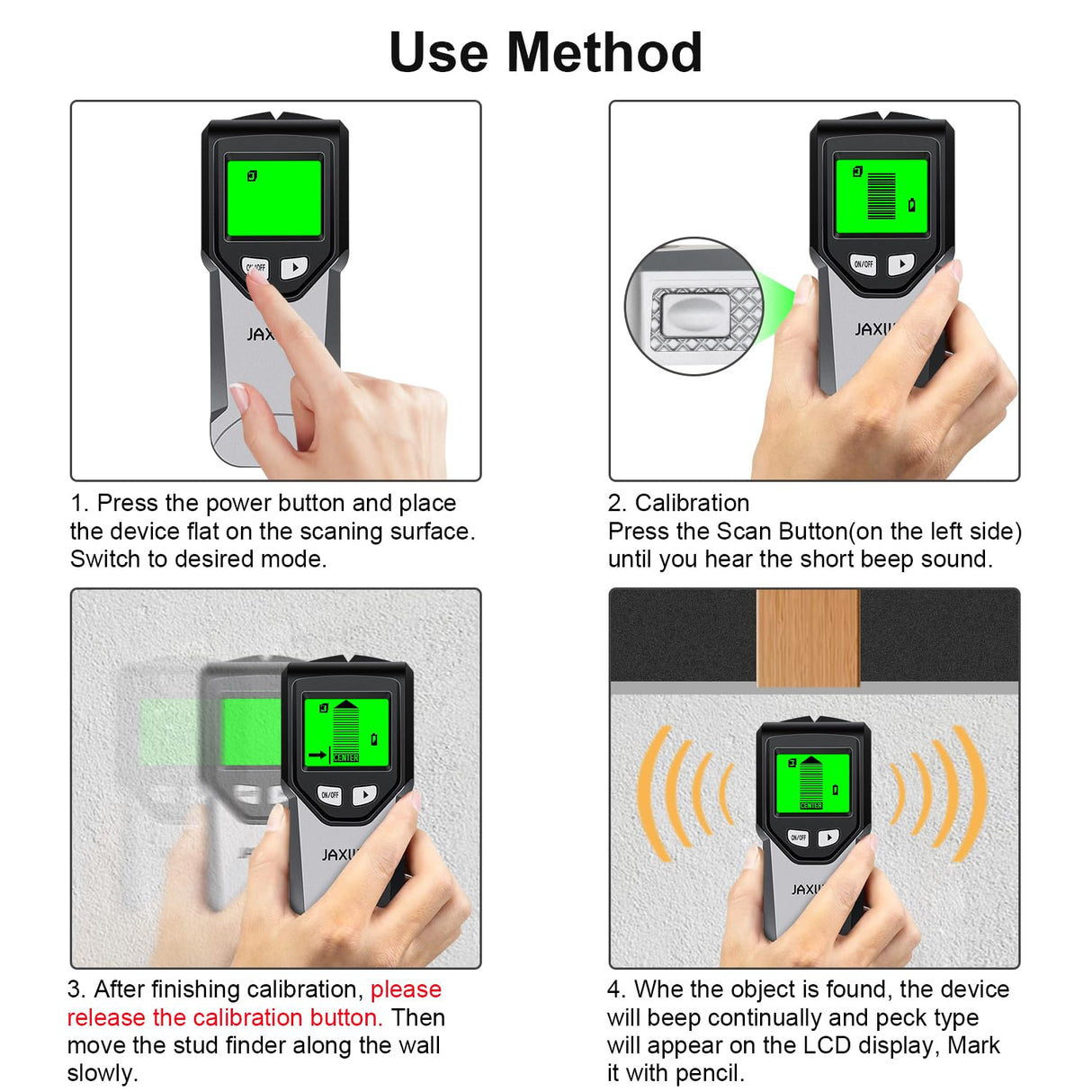 Stud Finder Wall Scanner - 5 in 1 Stud Finder Tool w/Intelligent Microprocessor Chip and HD LCD Display, Stud Detector Beam Finders for the Center and Edge of Wood AC Wire Metal Studs Joist Pipe JAXWQ