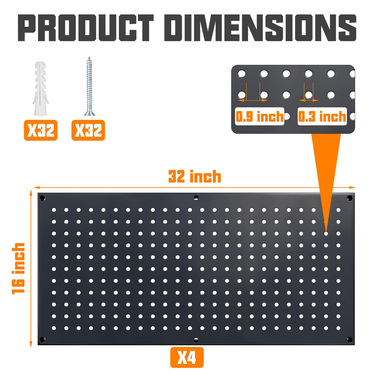 Chinrose Metal Pegboard Storage System, Garage Wall Organizer, Tool Storage Panels for Workbench (Black, 31.5"x15.75"-4PCS) Chinrose