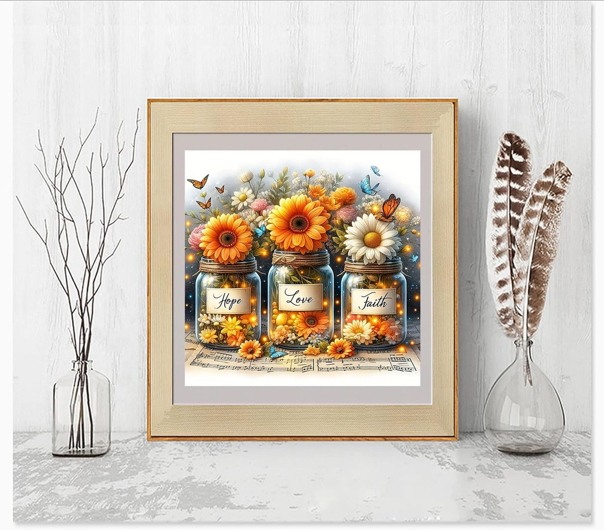 5D Diamond Art Kits for Adults Beginners,Sunflower Butterfly Pot DIY Full Round Drill Diamond Painting Kits,Rose Paint by Diamonds Dots Gem Art Easy,Home Wall Decor 14X14 Inch Acelii