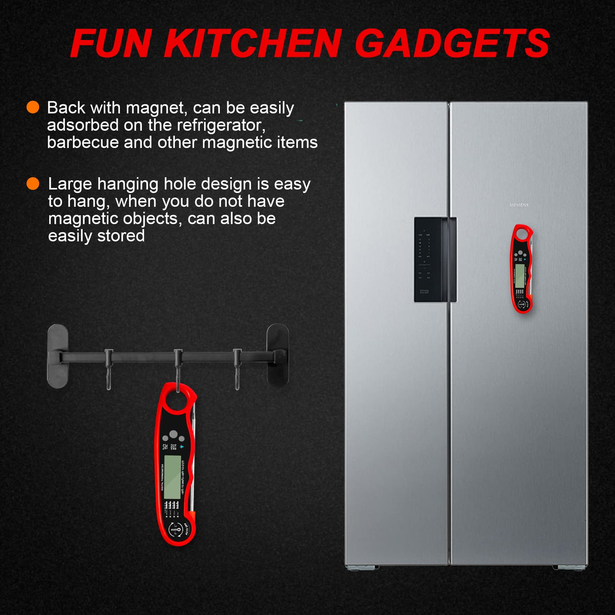 Meat Thermometer Digital for Cooking and Grilling, Collapsible Probe, with Magnet, Calibration, Backlight Waterproof Food Thermometer, Instant Read Thermometer for Kitchen, Meat, Steak, Turkey YPNZXQDX