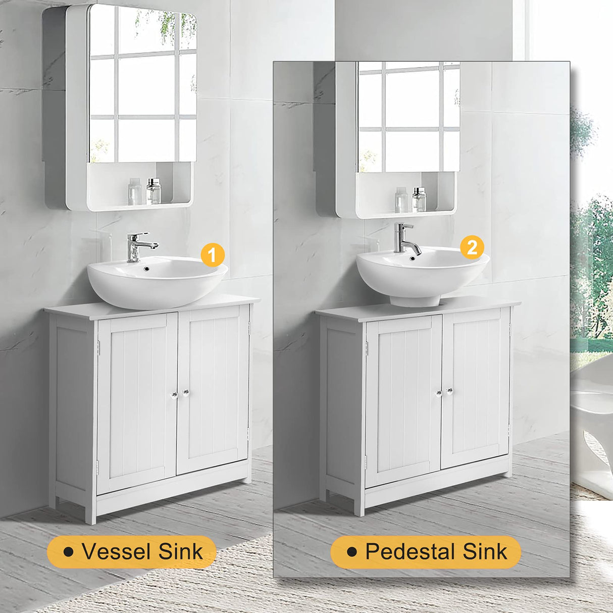 Bonnlo Pedestal Sink Storage Cabinet with 2 Doors Traditional Under Sink Cabinet Bathroom Space Saver Organizer with Adjustable Shelf White 3 5/8" W x 11 7/16" D x 23 5/8" H Bonnlo
