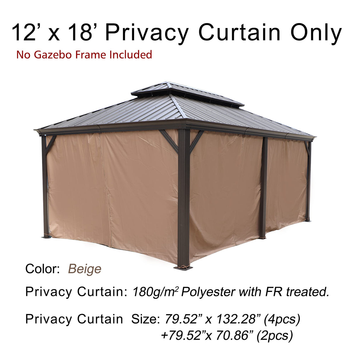 Kozyard Gazebo Privacy Curtain Outdoor Waterproof Sidewall for Hardtop Gazebo, OEM Replacement for Patio Gazebo Curtains for Alexander, Caesar, Rosana and Apollo Model (12ft x 18ft, Brown) Kozyard