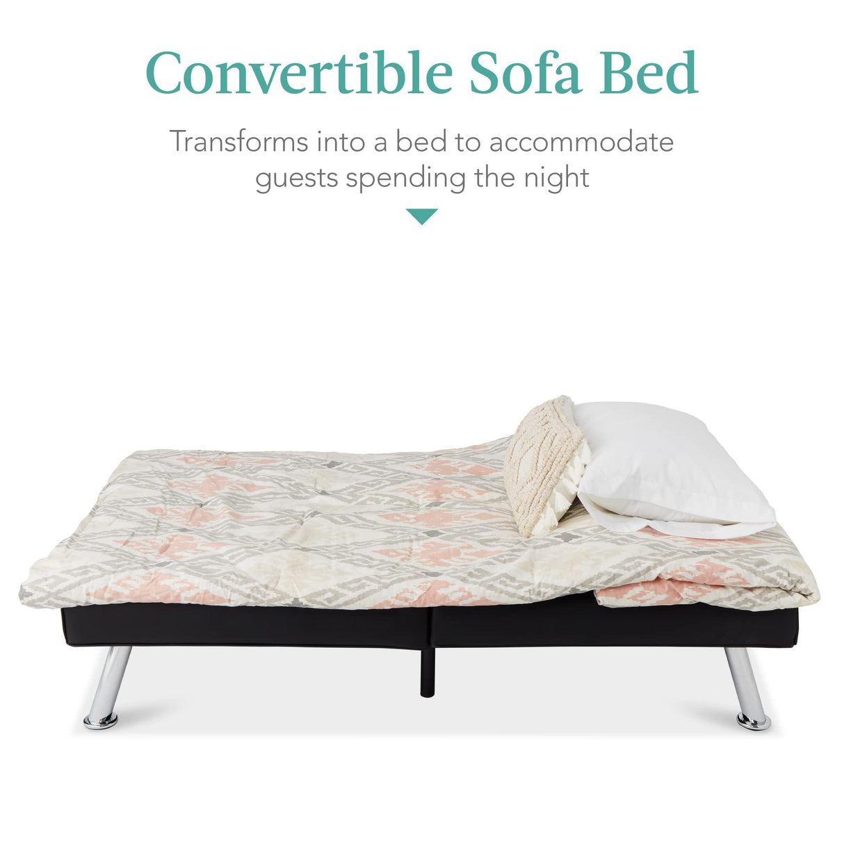 Best Choice Products Faux Leather Upholstered Modern Convertible Futon, Adjustable Folding Sofa Bed, Guest Bed w/Removable Armrests - Black Best Choice Products