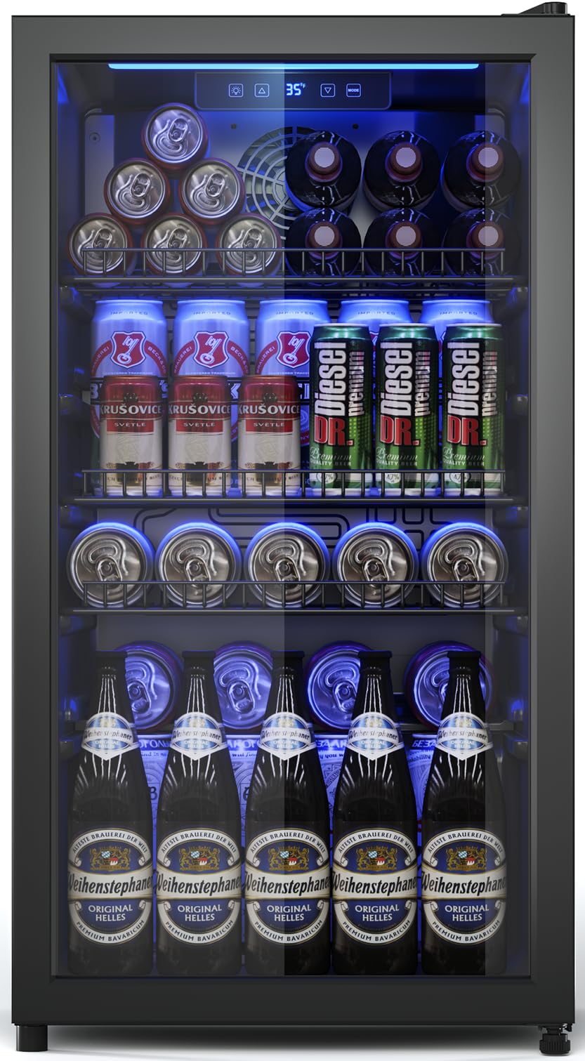 Tehanld Beverage Fridge, Mini Fridge With Glass Door, Beverage Cooler Refrigerator, Wine Drink Beer Fridge, Adjustable Shelves & Digital Temperature Display Tehanld