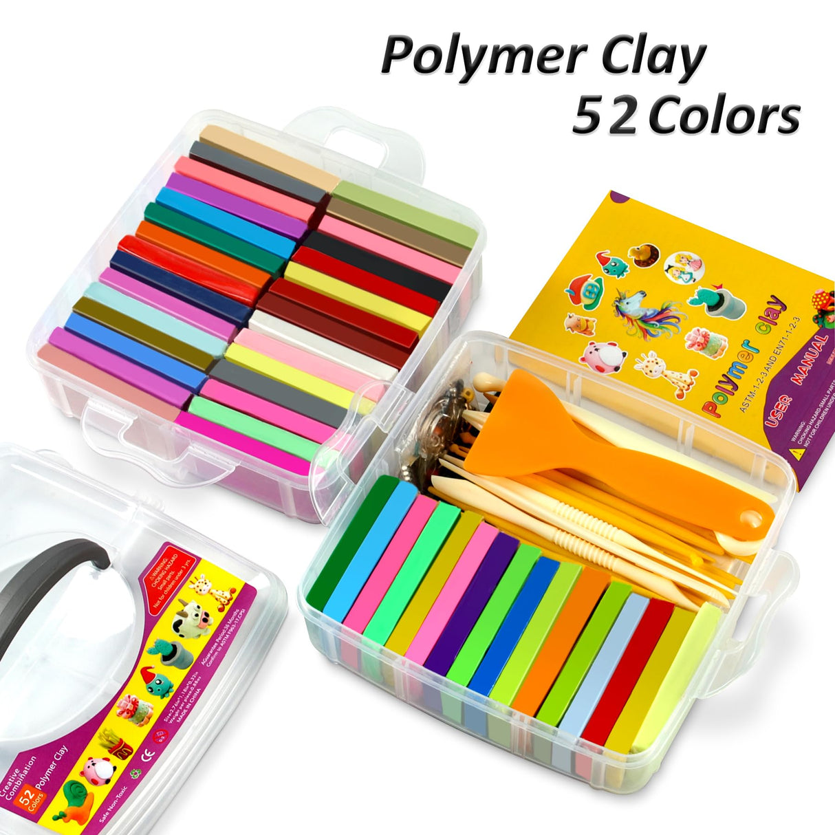 Polymer Clay 52 Colors, Modeling Clay for Kids, Non-Sticky Oven Bake Clay with Sculpting Tools and Accessories, Halloween Christmas Gift for Children and Artists Aestd-ST