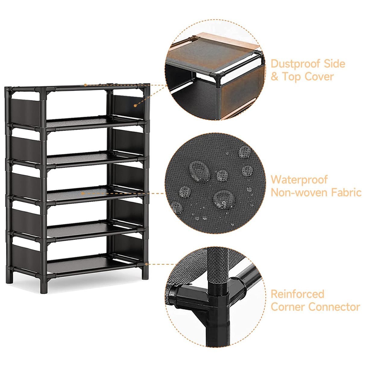 esonstyle 6 Tiers Vertical Shoe Rack Up to 12-16 Pairs, Sturdy Metal Narrow Shoe Rack Shoe Shelf, Space-Saving Tall Shoe Rack for Closet,Bedroom Hallway Garage Living Room esonstyle