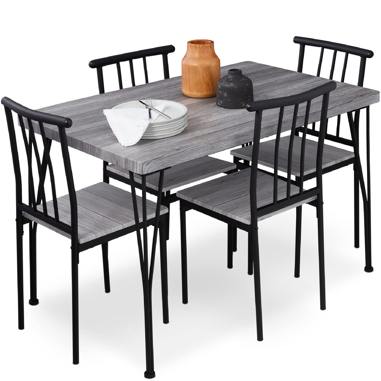 Best Choice Products 5-Piece Metal and Wood Indoor Modern Rectangular Dining Table Furniture Set for Kitchen, Dining Room, Dinette, Breakfast Nook w/ 4 Chairs - Gray Best Choice Products