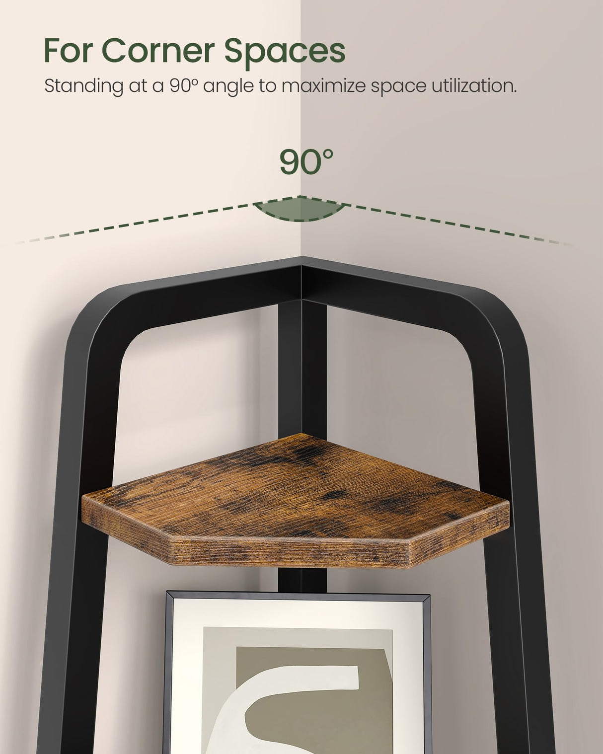 CHOEZON Corner Shelf, 5-Tier Ladder Corner Shelf, Ladder Bookshelf, 59.6" Tall Vertical Display Stand, Metal Frame Bookshelf, for Living Room, Bedroom, Kitchen, Rustic Brown and Black TCJ20BF