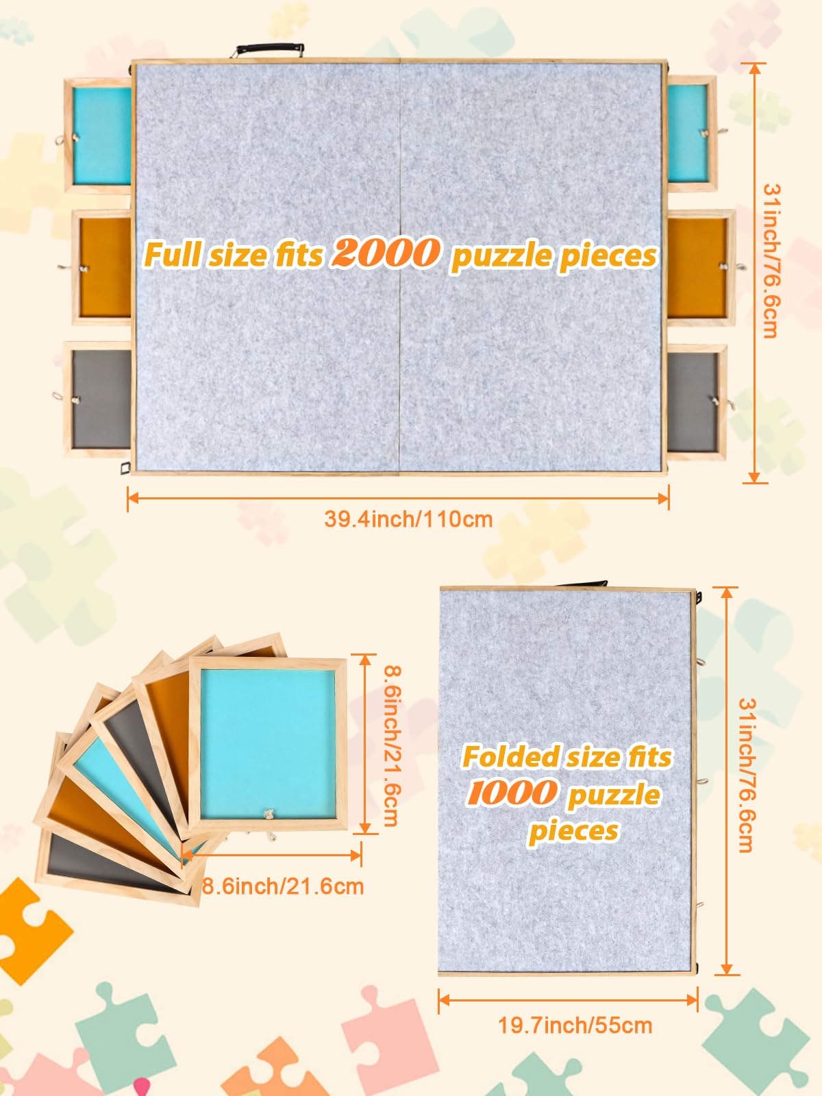 Kalolary 2-in-1 Tilting & Foldable Puzzles Board, 2000 Pieces Wooden Jigsaw Puzzle Table with 6 Drawers & 2 Covers Portable Puzzles Accessories Puzzle Organizer for Adults (31" x 39.4") Kalolary