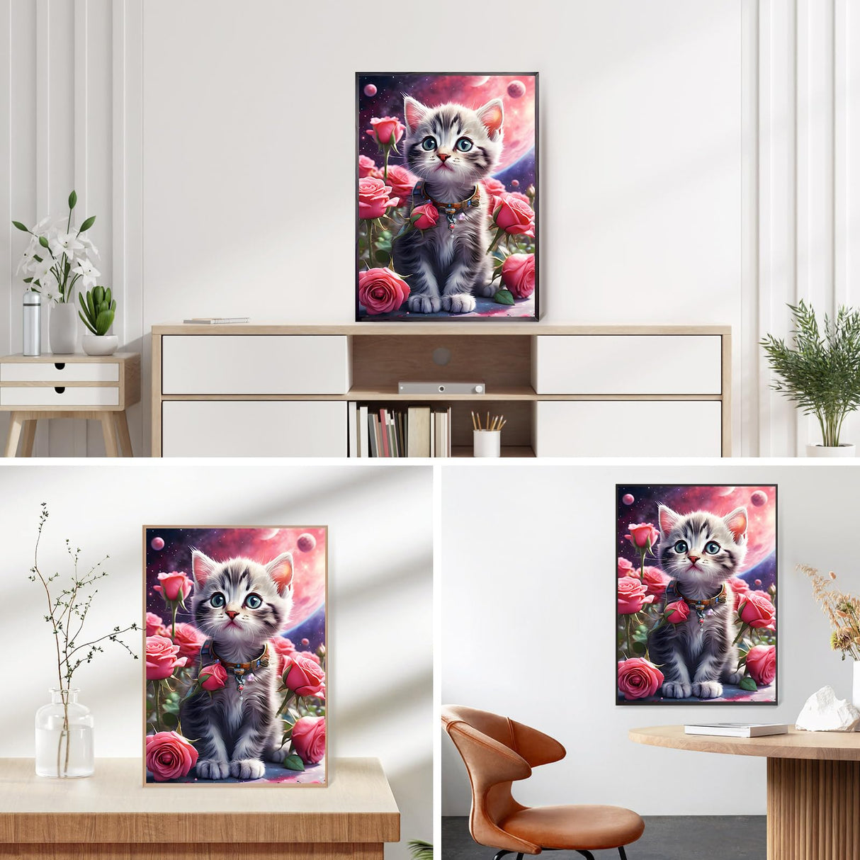 QINRUBB DIY Kitten Diamond Art Kit for Adults Beginners, Full Drill Cute Cat Diamond Painting Kits, 5D Roses Flowers Painting by Numbers DIY Craft Kits for Home Wall Decor 12x16 inch QINRUBB