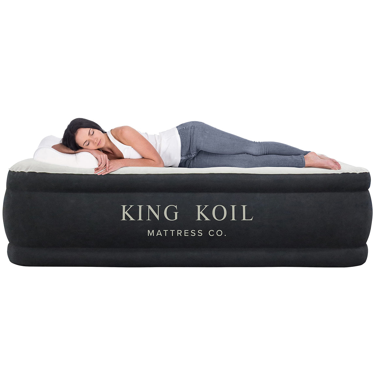 King Koil Plush Pillow Top Twin Air Mattress with Built-in High-Speed Pump for Camping, Home & Guests - 20” Twin Size Airbed Luxury Inflatable Blow Up Mattress, Waterproof, 1-Year Warranty King Koil