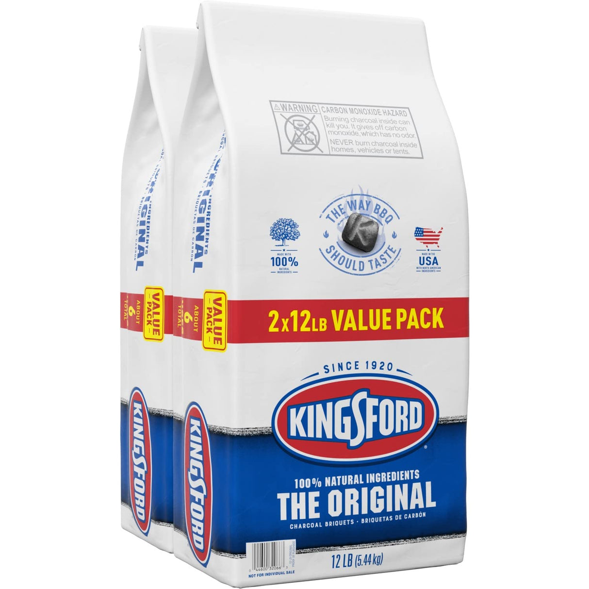 Kingsford Original Charcoal Briquettes, BBQ Charcoal for Grilling 12 Pounds Each (Pack of 2) (Package May Vary) Kingsford