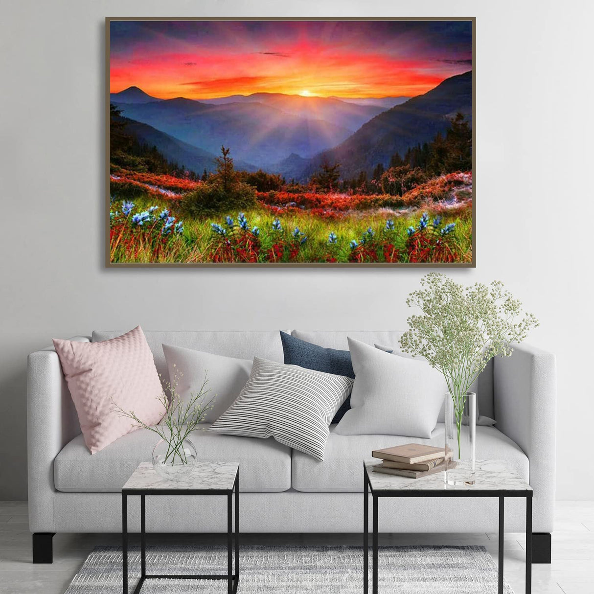 5D Diamond Art Painting Sunset , Large Size Mountain Diamond Painting Kits for Adults ,DIY Full Drill Rhinestone Arts and Crafts,Gem Art Painting with Diamond Home Wall Decor Flower (27.5 X 15.7inch) pchmcu