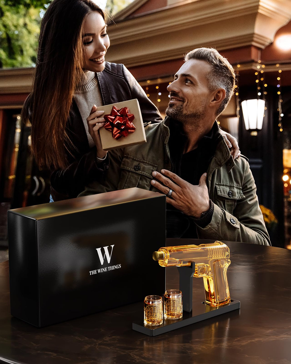 Gifts for Men Dad, 10.1 Oz Whiskey Decanter Set with 2 Glasses, Unique Dad Birthday Gift Ideas from Daughter Son, Personalized Liquor Dispenser for Liquor Scotch Bourbon Vodka The Wine Things