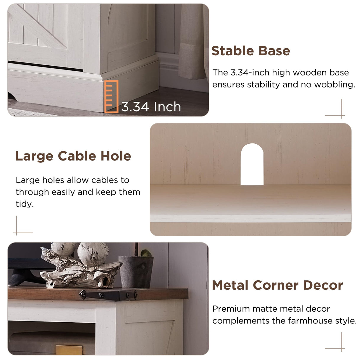 OKD Fireplace TV Stand for 65+ Inch TV, 33" Tall Highboy Farmhouse Entertainment Center w/ 23'' Electric Fireplace, Rustic Media Console w/Sliding Barn Door for Living Room, Antique White OKD