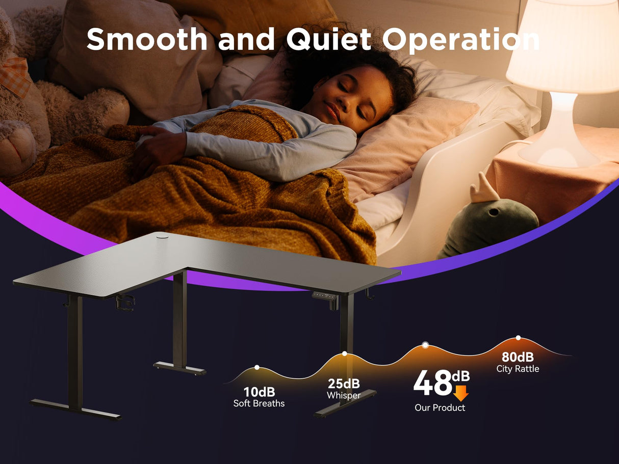 WALKINGDESK 63x55 Inches Reversible L Shaped Standing Desk, Height Adjustable With Cup Holder, Electric Corner Computer Workstation, Sit Stand up Home Office, Ergonomic Gaming, Black WALKINGDESK