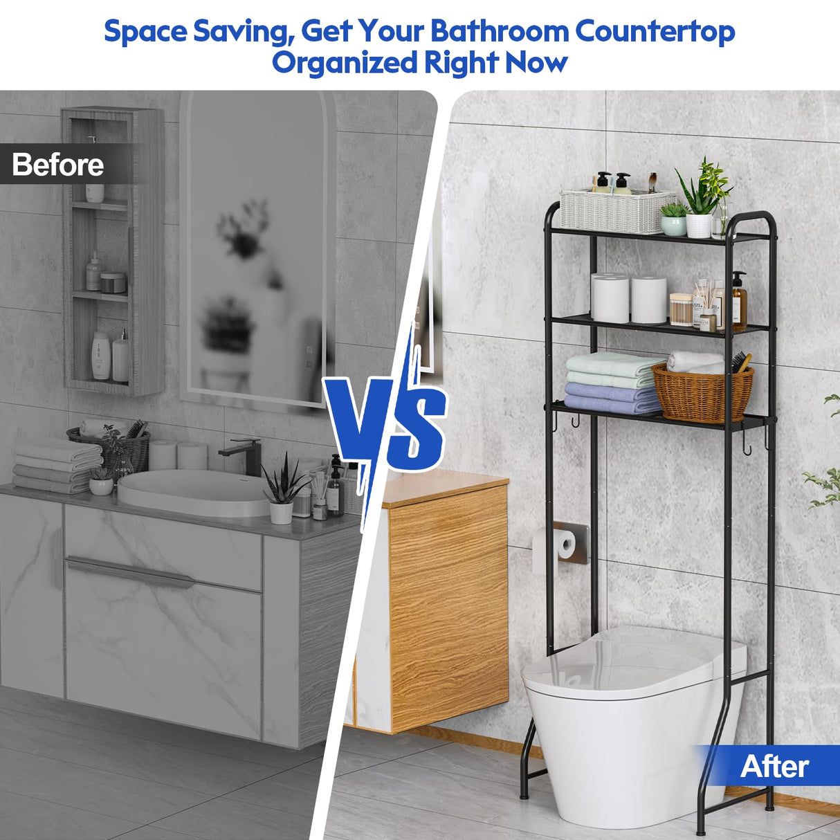 samstar 3 Tier Over The Toilet Storage Rack, Bathroom Organizer Shelves Cabinet Above Toilet, Freestanding Shelf Space Saver, Black samstar