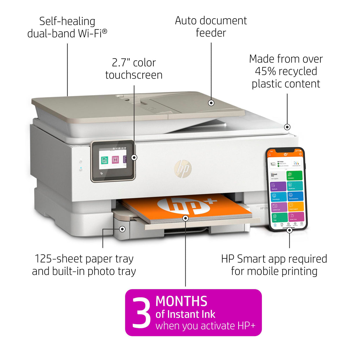 HP ENVY Inspire 7958e Wireless All-in-One Color Inkjet Printer, Print, scan, copy, Duplex printing best-for-home, 3 months of ink included (327A7A) HP