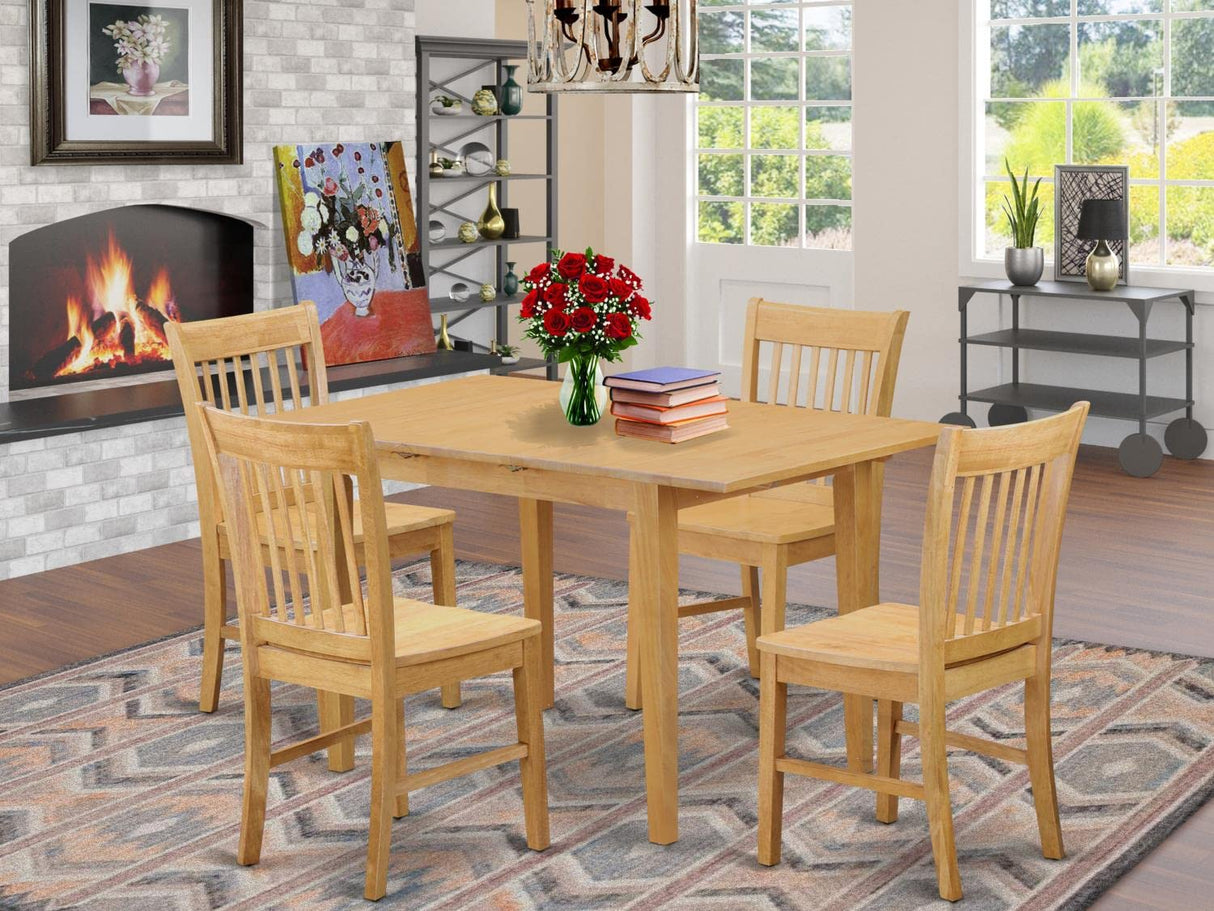 East West Furniture NOFK5-OAK-W 5 Piece Set for 4 Includes a Rectangle Kitchen Table with Butterfly Leaf and 4 Dining Room Chairs, 32x54 Inch East West Furniture