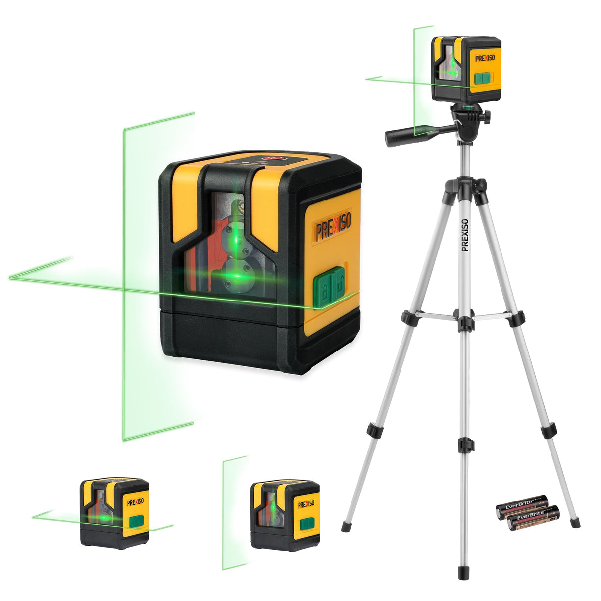 PREXISO Laser Level with Tripod, 100Ft Dual Modules Self Leveling Cross Line Laser Level, Green Line leveler Tool for Floor Tile, Home Renovation, Construction with 31-1/2in Tripod, 2 AA Batteries Prexiso