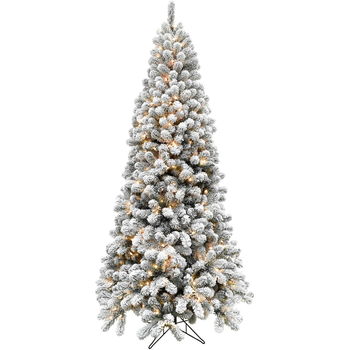 Fraser Hill Farm 12-Ft. Alaskan Pine Flocked Artificial Christmas Tree with Warm White LED Lights and Stand, Prelit Foldable Fake Tree with Realistic Snowy Foliage for Home Decoration Fraser Hill Farm