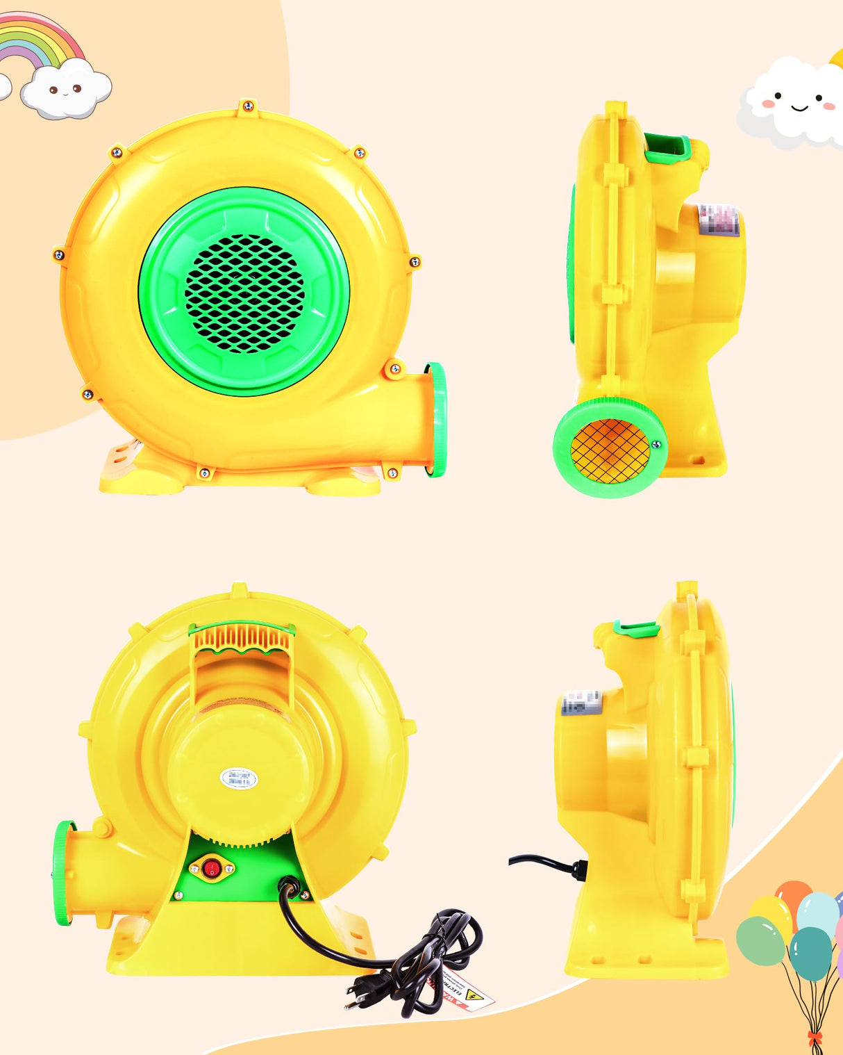 Step4Fun Bounce House Air Blower for Inflatables, 480 Watt ETL Certified Electric Blower, Perfect for Inflatable Bounce House Water Slide and Bouncy Castle Indoor & Outdoor Yellow Step4Fun